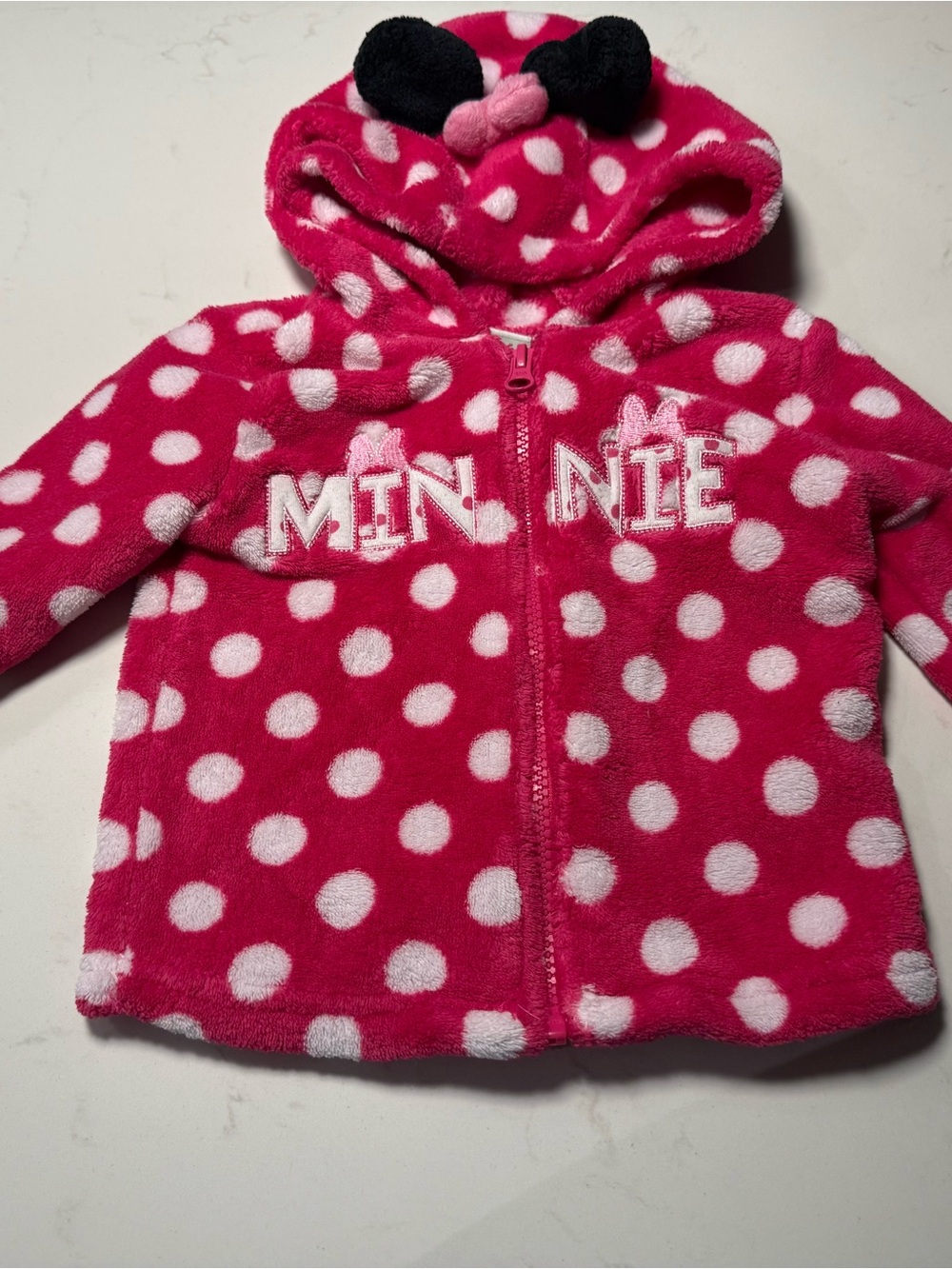Disney Toddler Minnie Fleece Hoodie - Hot Pink & White Polka Dots size 6-12 baby